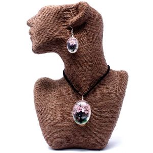 Set -náhrdelník + náušnice - z pravých květů - Strom života - Růžový v dárkovém balení RONGBIN