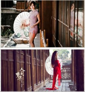 Japonský deštník / slunečník - hedvábný s červenými třásněmi - Květy Rudých Lilií Garden Store