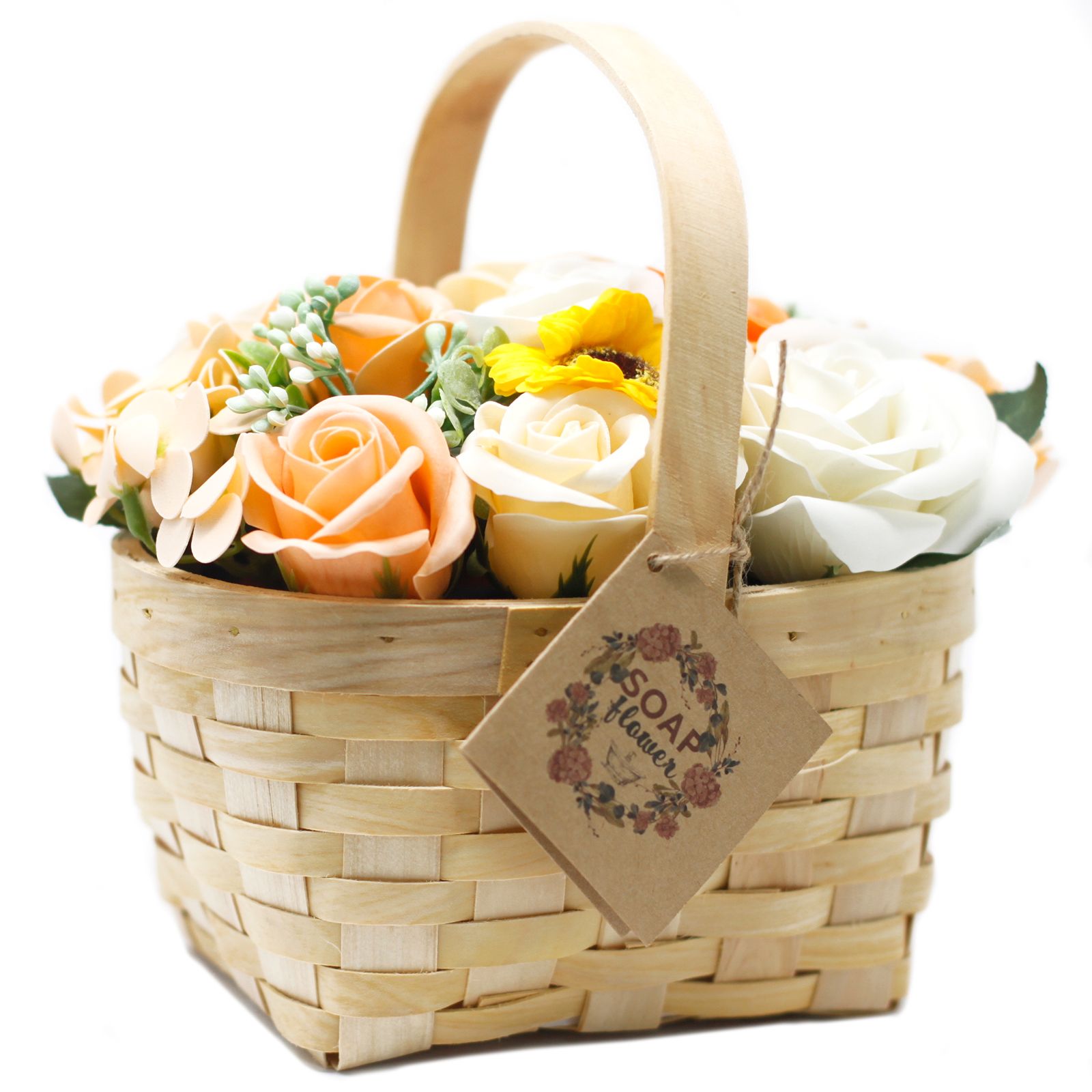 Dárkové balení Mýdlových květů v proutěném koši - růže, karafiáty, cínie a šalvěj - Čajové růže AWM, Ltd, S3 8AL