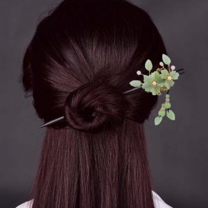 Výběrová ozdobná jehlice do vlasů styl Hanfu - Tmavě zelené květy s odepínacím přívěškem Jewelry