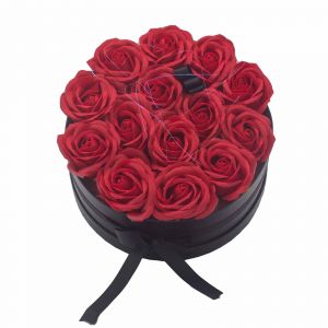 Luxusní dárkový box Mýdlových květů kulatý - 14 Červených růží