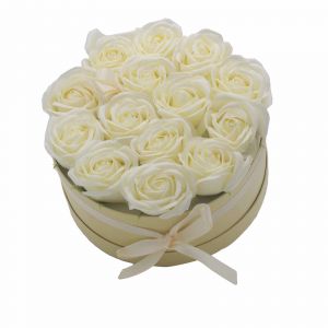 Luxusní dárkový box Mýdlových květů kulatý - 14 Krémových růží AWM, Ltd, S3 8AL