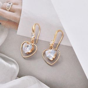 Náušnice - závěsné srdce s krystalem - Zlaté Jewelry