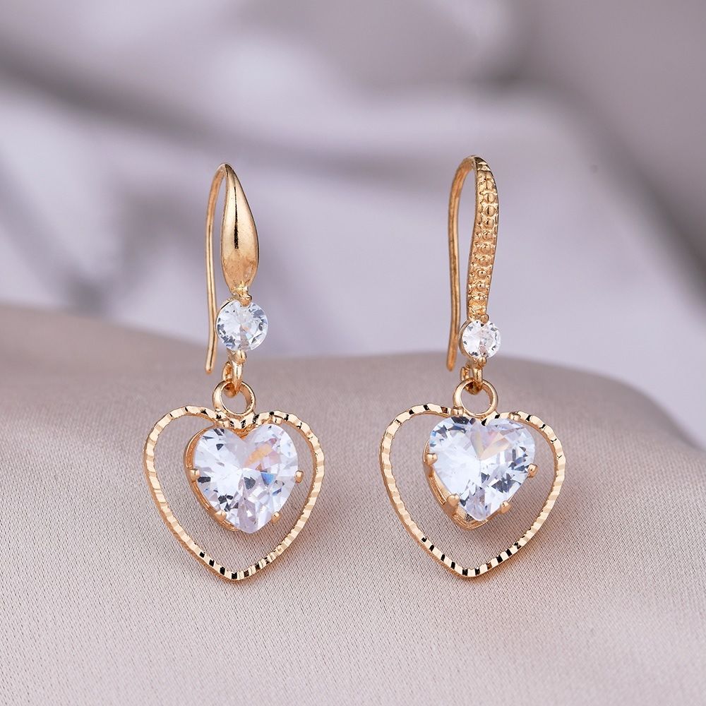 Náušnice - závěsné srdce s krystalem - Zlaté Jewelry