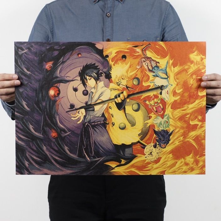 Plakát - Anime Naruto - Sasuke a Naruto s Biju (50 * 35) MUHUI
