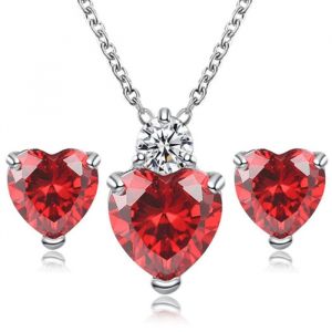 Set -náhrdelník + náušnice ve tvaru srdce - Krvavě rudý
