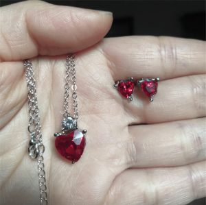 Set -náhrdelník + náušnice ve tvaru srdce - Krvavě rudý Jewelry