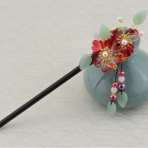 Výběrová ozdobná jehlice do vlasů styl Hanfu - Sytě červené květy Jewelry