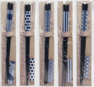 Japonské hůlky s podstavcem černé - Blue and White | Hvězdy, Kolečka, Kostky, Linky, Vlnky