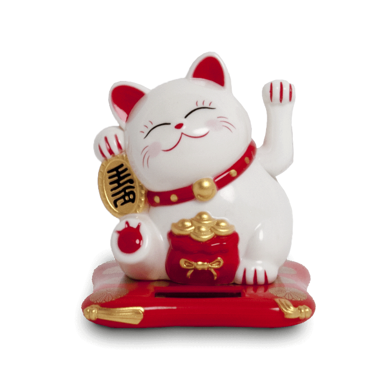 Kočka štěstí mávající solární - bílá 7,5 cm Made in Japan