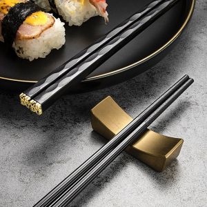 Set 5 párů luxusních Japonských sushi hůlek - vyřezávané ornamenty - zlaté kování Made in Japan