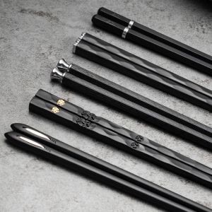 Set 5 párů luxusních Japonských sushi hůlek - vyřezávané ornamenty - stříbrné kování Made in Japan