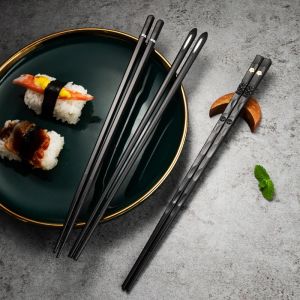 Set 5 párů luxusních Japonských sushi hůlek - vyřezávané ornamenty - stříbrné kování Made in Japan