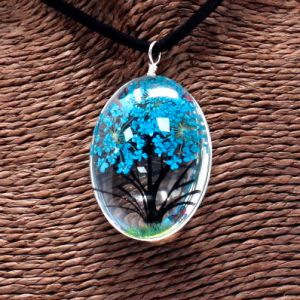 Set -náhrdelník + náušnice - z pravých květů - Strom života - Modrý v dárkovém balení AWM, Ltd, S3 8AL
