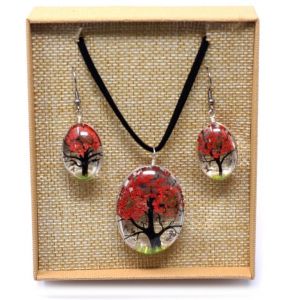Set -náhrdelník + náušnice - z pravých květů - Strom života - Korálový v dárkovém balení AWM, Ltd, S3 8AL