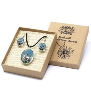 Set -náhrdelník + náušnice - z pravých květů - Strom života - Modrý v dárkovém balení