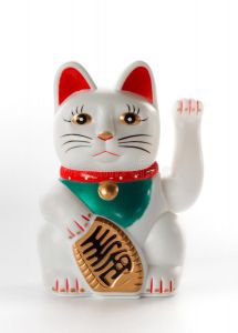 Čínská Kočka štěstí mávající - bílá 15 cm