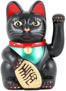 Čínská Kočka štěstí mávající - černá 15 cm
