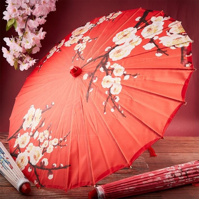 Čínský deštník / slunečník - hedvábný - Broskvové květy - 82 cm Garden Store