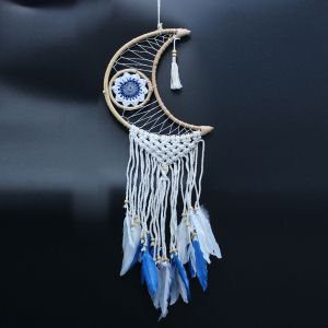 Ochranný Lapač snů Macramé - Oko Měsíce - bílo modrá