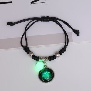Vyplétaný náramek s přívěškem a korálkem Fluorescenční - znamení zvěrokruhu (Tyrkysový) - Rak (22. 6. až 22. 7.) Jewelry
