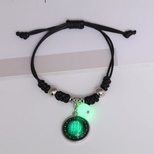 Vyplétaný náramek s přívěškem a korálkem Fluorescenční - znamení zvěrokruhu (Tyrkysový) - Lev (23. 7. až 22. 8.) Jewelry