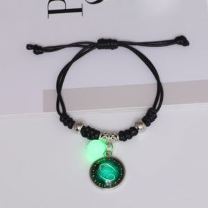 Vyplétaný náramek s přívěškem a korálkem Fluorescenční - znamení zvěrokruhu (Tyrkysový) Jewelry
