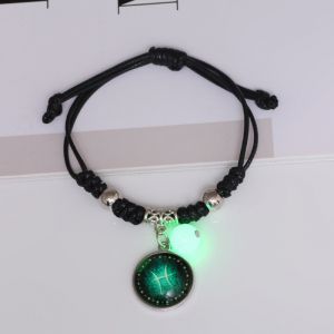 Vyplétaný náramek s přívěškem a korálkem Fluorescenční - znamení zvěrokruhu (Tyrkysový) - Blíženci (22. 5. až 21. 6) Jewelry