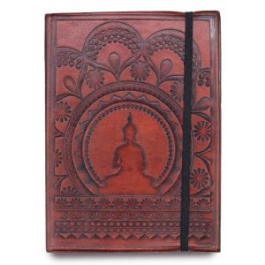 Zápisník z pravé kůže s gumičkou malý - Tibetská Mandala 18 cm
