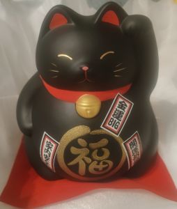 Velká Japonská kočka štěstí - pokladnička - bílá 19cm Made in Japan