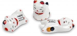 Keramický podstavec na jídelní hůlky - Kočka štěstí na bříšku Made in China