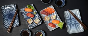 Japonská Sushi souprava s hůlkami - porcelán - Orient Sakura v Dárkové krabici EDO Japan
