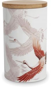 Dóza porcelánová Royal Tea - Jeřábi - bílá 16,5 cm