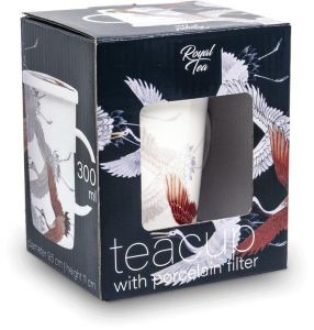 Hrnek na čaj se sítem Royal Tea - Jeřábi - bílý 300 ml Made in China