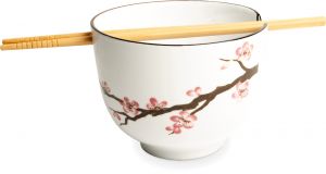 Japonská Soba miska s hůlkami porcelán - Orient Sakura - bílá 13,5 cm