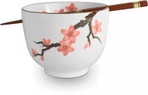 Japonská Soba miska s hůlkami porcelán - Sakura - bílá 13 cm