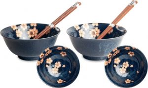 Japonská souprava jídelních misek s hůlkami- porcelán- Dark Blue Padající květy Sakury v Dárkovém balení Made in Japan