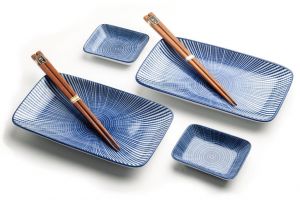 Japonská Sushi souprava s hůlkami - porcelán - Tokusa v Dárkové krabici EDO Japan
