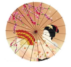 Japonský deštník / slunečník - hedvábný - Geisha s vějířem pod Sakurou - 82 cm