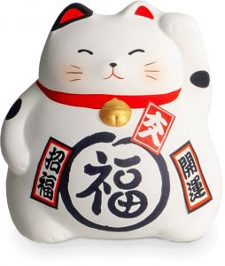Malá Japonská kočka štěstí - pokladnička - bílá 9cm Made in Japan