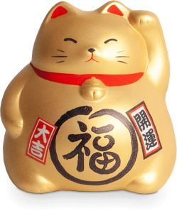 Malá Japonská kočka štěstí - pokladnička - zlatá 9cm