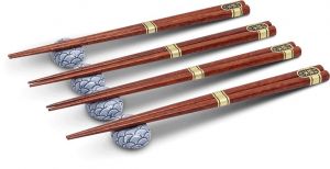 Sada 4 párů Japonských hůlek s keramickými podstavci - motiv Seigaiha Made in Japan