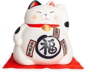 Velká Japonská kočka štěstí - pokladnička - bílá 19cm