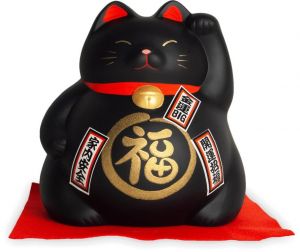 Velká Japonská kočka štěstí - pokladnička - černá 19cm