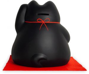 Velká Japonská kočka štěstí - pokladnička - černá 19cm Made in Japan
