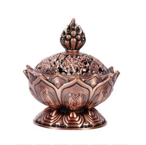 Budhistická vykuřovací Kadidelnice - Svatý lotosový květ - Červený bronz Tibettian
