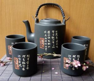 Čínská souprava na čaj - Porcelán - Black 1l