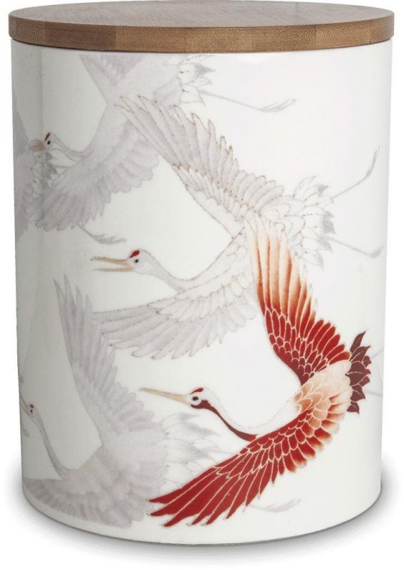 Dóza porcelánová Royal Tea - Jeřábi - velká bílá 17,5 cm Made in China