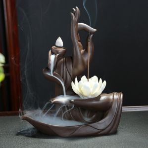 Kadidelnice se zpětným kouřem - Buddhova dlaň s Lotosem - Hnědá