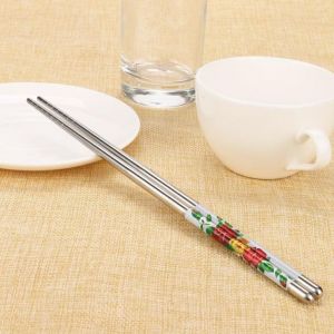 Nerez Čínské jídelní hůlky - bílé s květinami